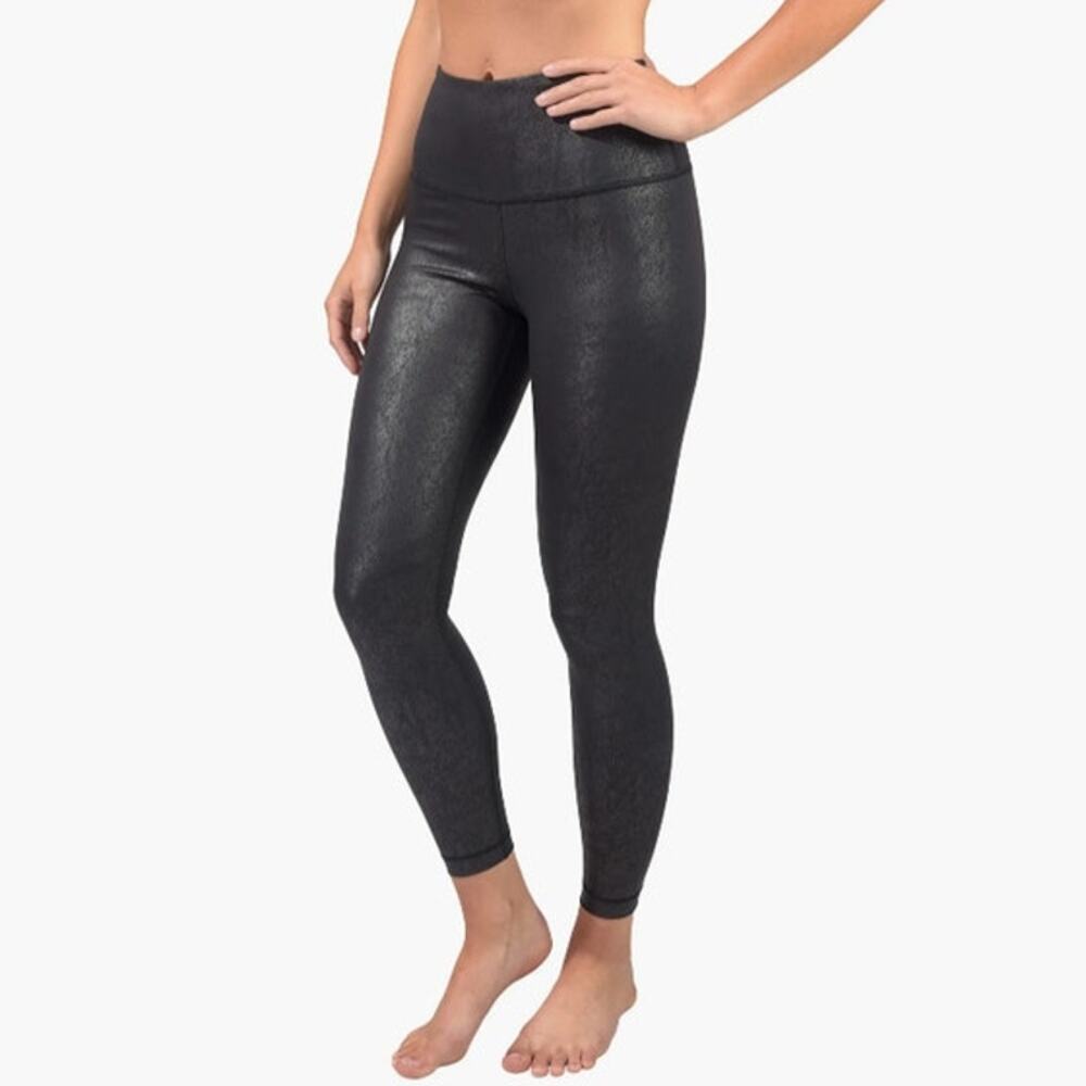 90 Degree Vegan Cracked Leather High Rise Ankle Leggings Size Medium Black